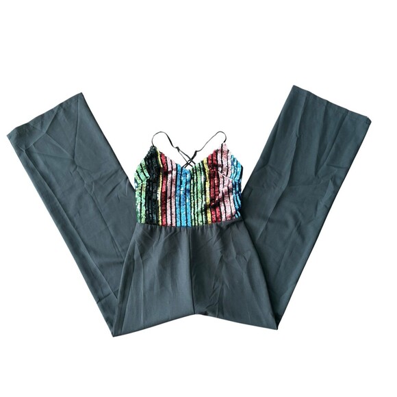 Shine and Dandy Black Multi Rainbow Sequin Jumpsuit Size Small - Picture 8 of 12